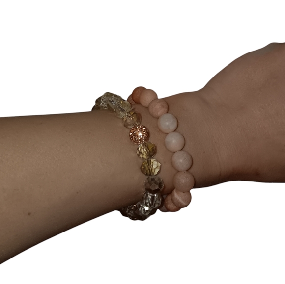 BPD 2 Piece Beaded Stretch Bracelet Set, Pink & White, NWOT - Picture 4 of 5